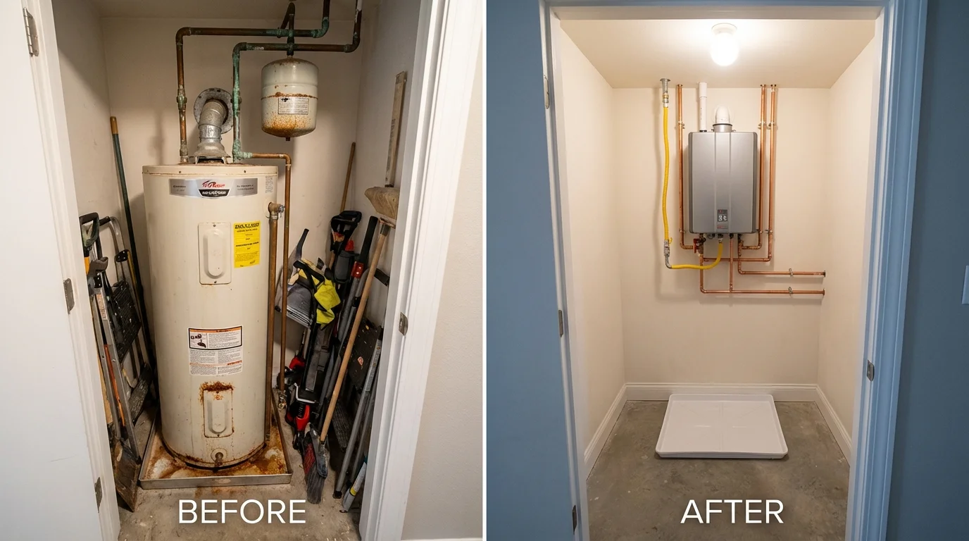 Tank water heater versus wall-mounted tankless unit comparison for Saline, MI homeowners