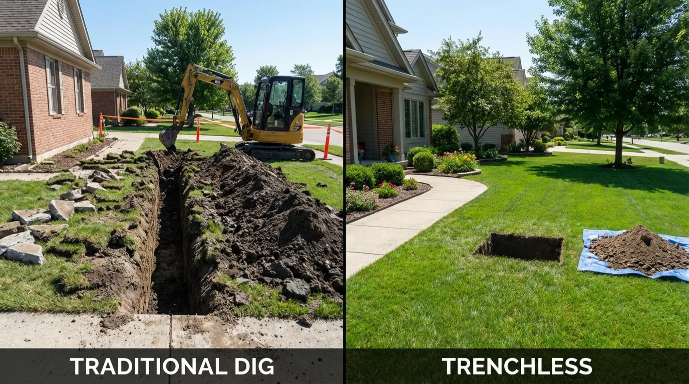 Trenchless sewer repair with minimal yard damage versus traditional excavation in Saline, MI